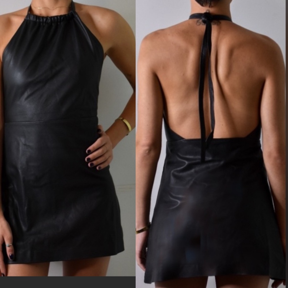 NWOT ‘FRIEND OF MINE’ HALTER  LEATHER MINI DRESS